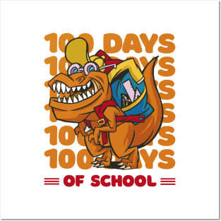 100 Days of school typography featuring a T-rex dino with bacpack #2 Posters and Art